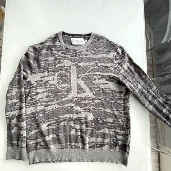 Calvin Klein Other - Calvin Klein Grey Camo Knit Sweater with CK Logo
